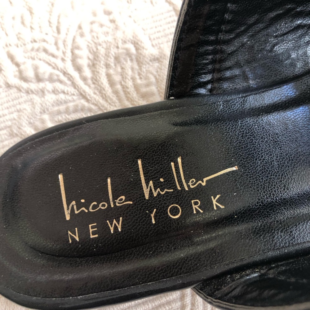 Nicole Miller Black Tulum Gold Studded Ankle Strap Pointed Flat Loafers - Picture 4 of 6